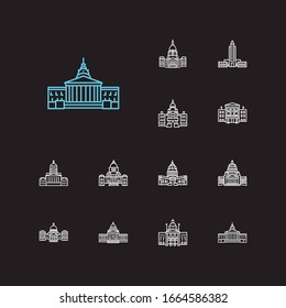 Building Icons Set. Louisiana State Capitol And Building Icons With Senate, New Hampshire State Capitol And Federal. Set Of History For Web App Logo UI Design.