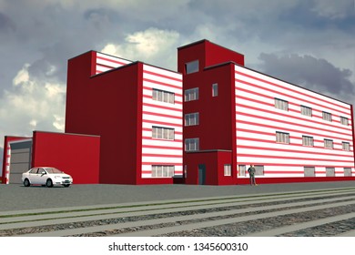 Building Simple Geometry model 3d rendering of the building in the style of Constructivism