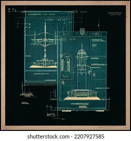 Building, Tower, Skyscraper,  Blueprint, Sketch, Diagram, Outline With Dimensions, Outline And Technical Specification, Engineering Research. Drawing On Dark Blue Paper, Pencil Drawing.