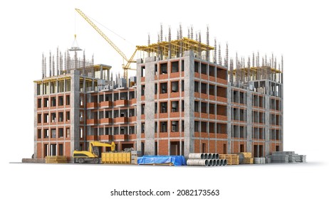 Building under construction white background  3d illustration