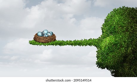 Built on a lie metaphor or born liar symbol as a nest with eggs on a long nose shaped tree as a Growing lie concept and dishonesty and lies metaphor with 3d illustration elements.