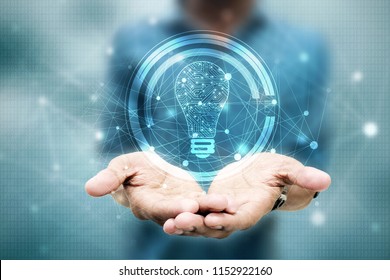 Bulb Future Technology, Innovation Background, Creative Idea Concept 