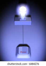 A bulb on socket and a power switch - 3d render