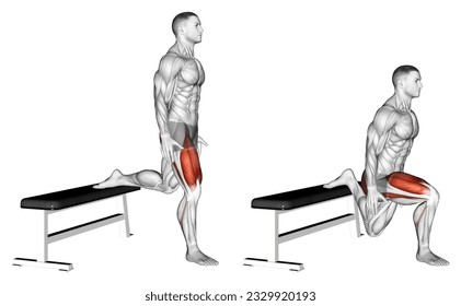 Bulgarian Split Squat. Thighs exercise. Male figure