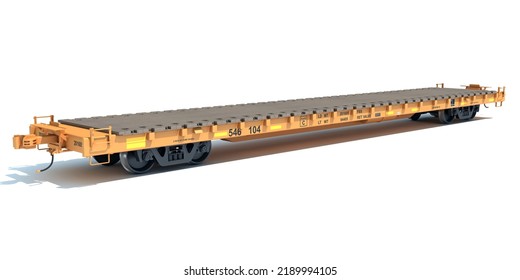 Bulkhead Flat Rail Car 3D Rendering On White Background