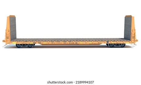 Bulkhead Flat Rail Car 3D Rendering On White Background