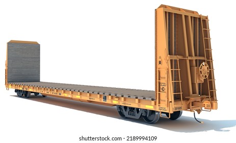 Bulkhead Flat Rail Car 3D Rendering On White Background