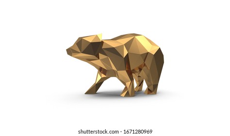 Bull And Bear Low Poly. 3d Illustration. Gold. Digital Polygon. Visual. Key Visual. Animals And Wild. Trading. Forex. Cryptocurrency. Statue And Figure. Isolated. White Background