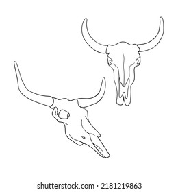 Bull Head Illustration On White. Skeleton Cow