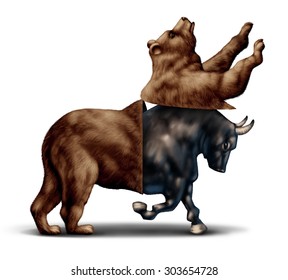 Bull Market Economic Recovery Financial Business Concept As A Bear Opening Up With An Emerging Bullish Stock Market  As A Metaphor For Change In Investing Sentiment And Positive Investor Sentiment.