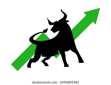 Bull run or bullish market trend in stocks. Trade exchange background, up arrow graph for increase in rates. economy boom. bull trading vector logo template. - Powered by Shutterstock