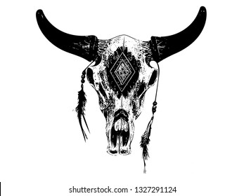 Bull Skull Native American Style Stock Illustration 1327291124 ...