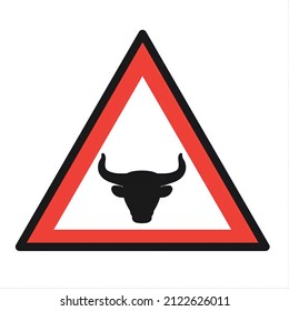 
bull wild animal warning sign illustration