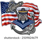 Bulldog and Anchor - naval warfare branch of the Armed Forces. Anchor symbol. Poster, card, banner, tattoo