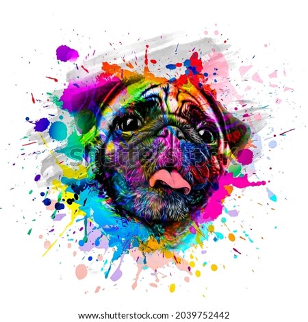 bulldog head with creative abstract elements on white background