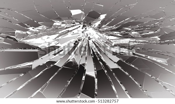 Bullet hole pieces of shattered or smashed\
glass. 3d rendering 3d\
illustration