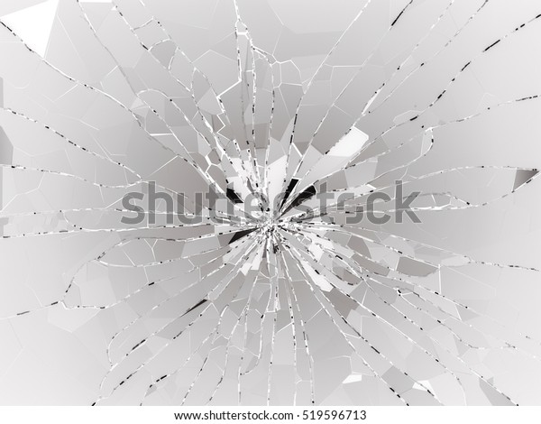Bullet hole and pieces of shattered or\
smashed glass. 3d rendering 3d\
illustration