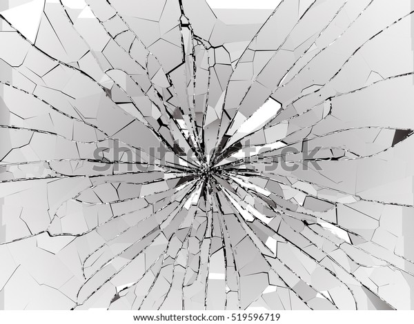 Bullet hole and pieces of\
shattered or smashed glass on black. 3d rendering 3d\
illustration