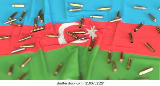 Bullet Shells On The Flag Of Azerbaijan. War Or Crime Related 3D Rendering