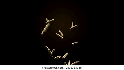 bullets falling. Animation gun weapon army military firearm isolated ranger metal war protection slowmotion HD in black background