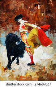  Bullfighting In Spain, Oil Painting,