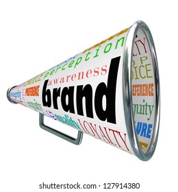 A Bullhorn Or Megaphone Trumpeting A Product's Or Comapny's Brand To Build Reputation, Identity, Credibility And Other Branding Elements