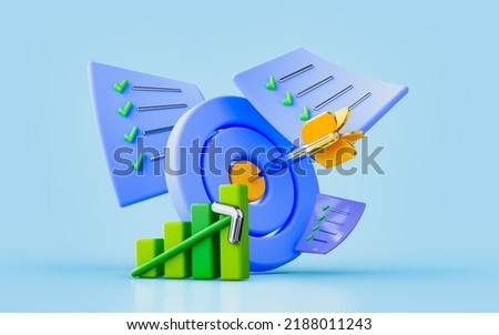 bulls eye arrow document chart up sign 3d render concept for business aim growth success