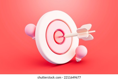 Bulls Eye Arrow With Lightbulb Sign 3d Illustration Concept For Business Target Aim Goal