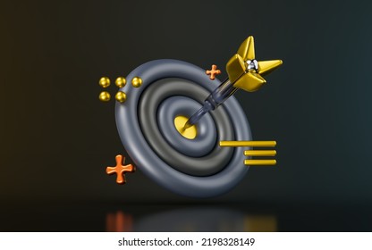 Bulls Eye Arrow Sign On Dark Background 3d Render Concept For Target Aim Perfection Goal