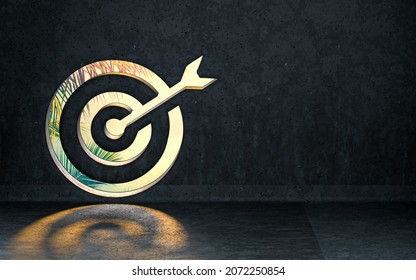 Bullseye Arrow Icon Showing Inside Of Interior With Sunray Shiny Realistic Background 3d Render