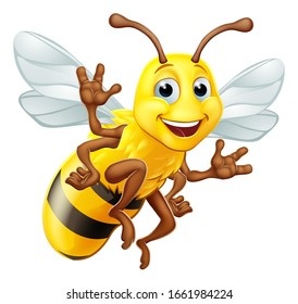 A Bumble Bee Or Honey Bumblebee Cartoon Character Insect Flying And Waving