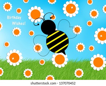 Bumblebee Flowers Birthday Wishes Stock Illustration 137070452 ...
