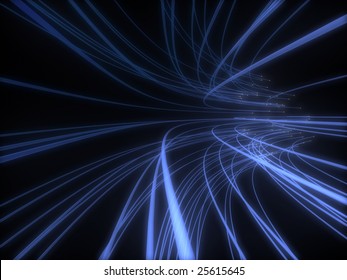 Bunch Of The Blue Optical Fibers Finding It's Way In Dark. For Other Similar Images From The Series, Please, Check My Portfolio.