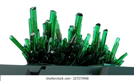 A Bunch Of Fine Clear Green Crystals Isolated On White