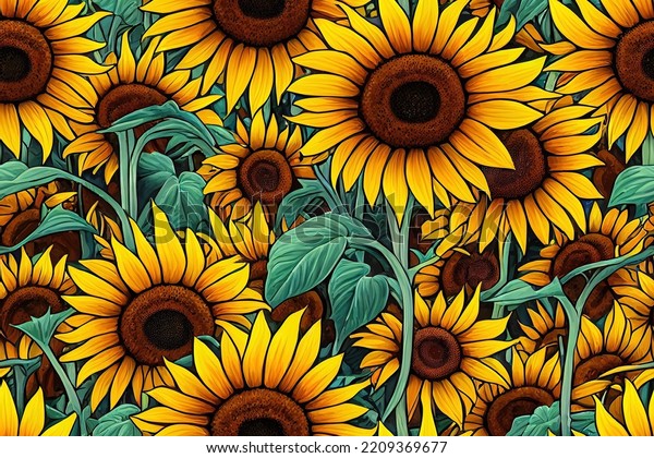 Bunch Yellow Sunflowers Green Leaves Group Stock Illustration 2209369677 Shutterstock 0511