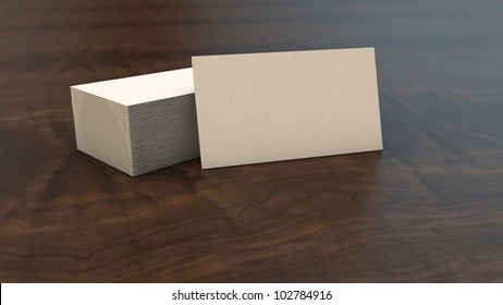 Bundle Business Cards On Wooden Desk - 3d Render