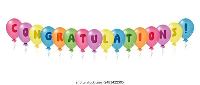 Bundle of colored balloons with text 