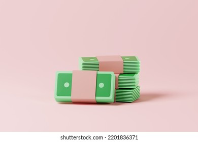 Bundle Of Money Banknotes On Background. Investment Profit, Cashflow. 3d Rendering