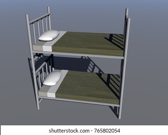 Bunk Bed With Metal Frame 3D Rendering