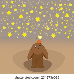 BUNNY AND BUTTERFLY UNDER THE STARS ILLUSTRATION - Powered by Shutterstock