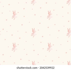 Bunny dancer seamless pattern. Cute kids wallpaper