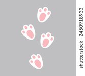 Bunny paw, trail, pet step, footprint. Cat, dog, animal print. Cute cartoon bunny paw, cat, dog paw print. Pastel color cutie rabbit paw. Sticker, wall art, background. Kids design, decoration, easter