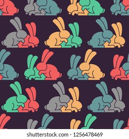 Bunny sex pattern. rabbit intercourse ornqment. Hares background. Animal reproduction texture