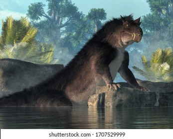 The Bunyip Is A Creature From Aboriginal Mythology, A Australian Freshwater Cryptid, That According To Legend, Can Sometimes Carry Off People. 3D Rendering.