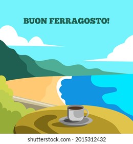 buon ferragosto illustration flatdesign coffee in beach - Powered by Shutterstock