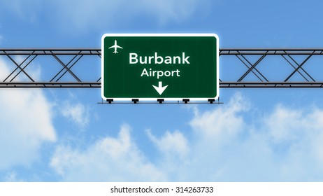 Burbank USA Airport Highway Sign 3D Illustration