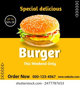 burger ad,fast food Flyer poster, 
Burger Banner, Burger Poster, Spicy, fast food, hot burn chicken in flame with crispy cheese, big red hamburger, Restaurant product presentation - Powered by Shutterstock