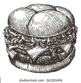 Burger. Fast Food On A White Background. Sketch