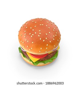 burger isolated in white texture background 3d rendering 3d illustration