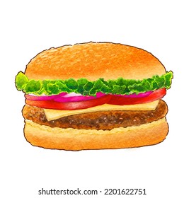 Burger Snack Illustration, Junk Food Art For Printing, Porters And Other Uses